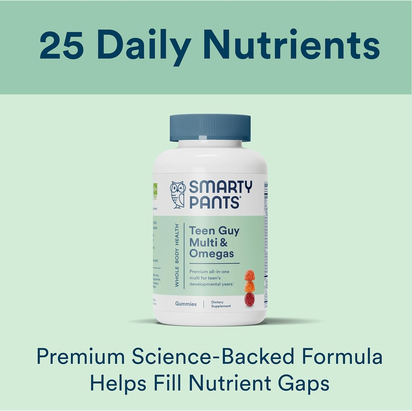 Teen Guy Multivitamin Gummies with Omega 3 Fish Oil, Vitamin D3, B12, B6, A, K, Zinc, Biotin - 120 Count