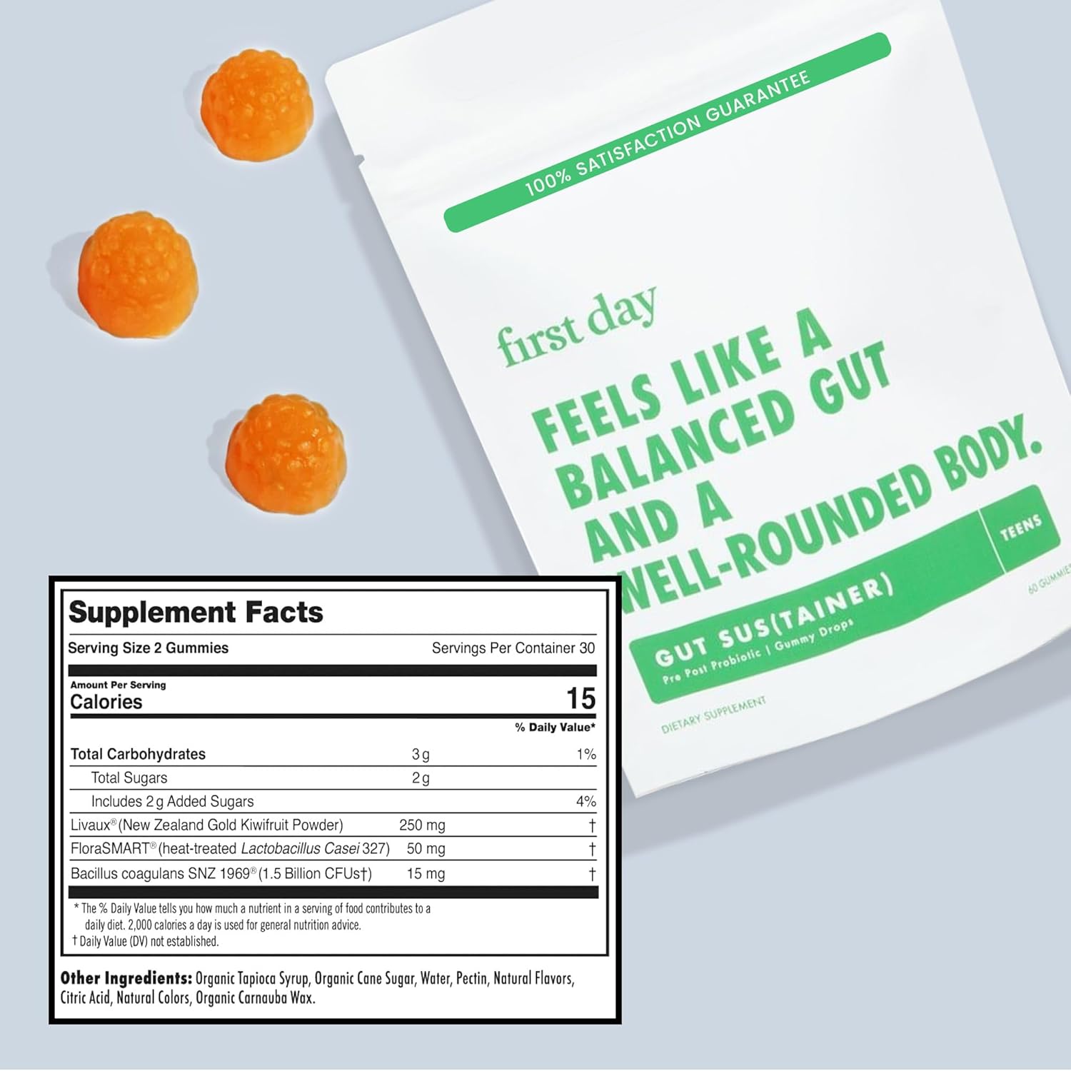 Teens' 3-in-1 Gut Support Gummies for Digestive, Skin, and Immune Health - 60-Day Supply