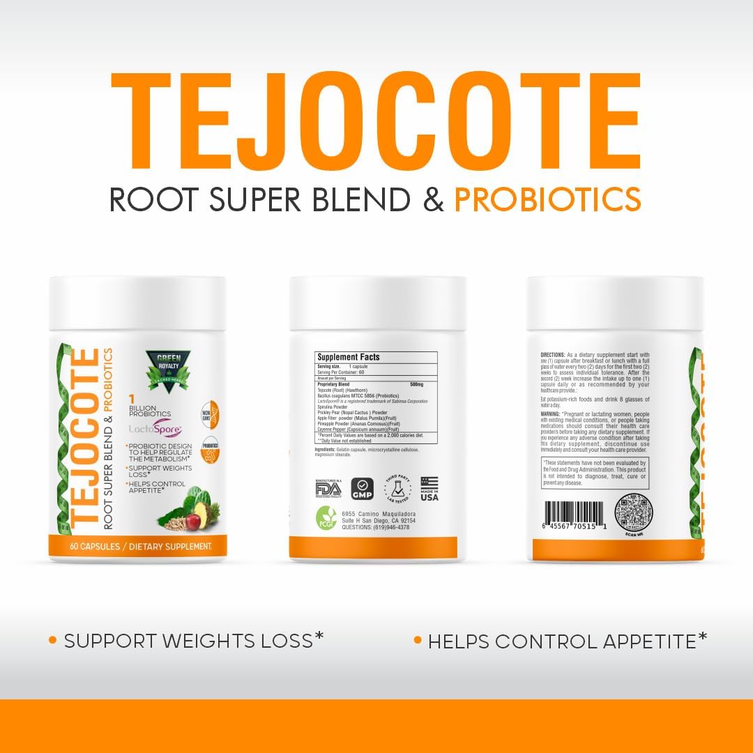 Tejocote Root Super Blend with Probiotics for Weight Loss Support - 60 Capsules - 2 Month Supply