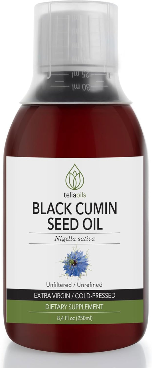 Teliaoils Premium Grade Black Seed Cumin Oil - 100% Pure, Cold Pressed, Rich in Omega Fatty Acids and Polyphenols - For Skin, Nails, Hair - Powerful Antioxidant - 250 ml