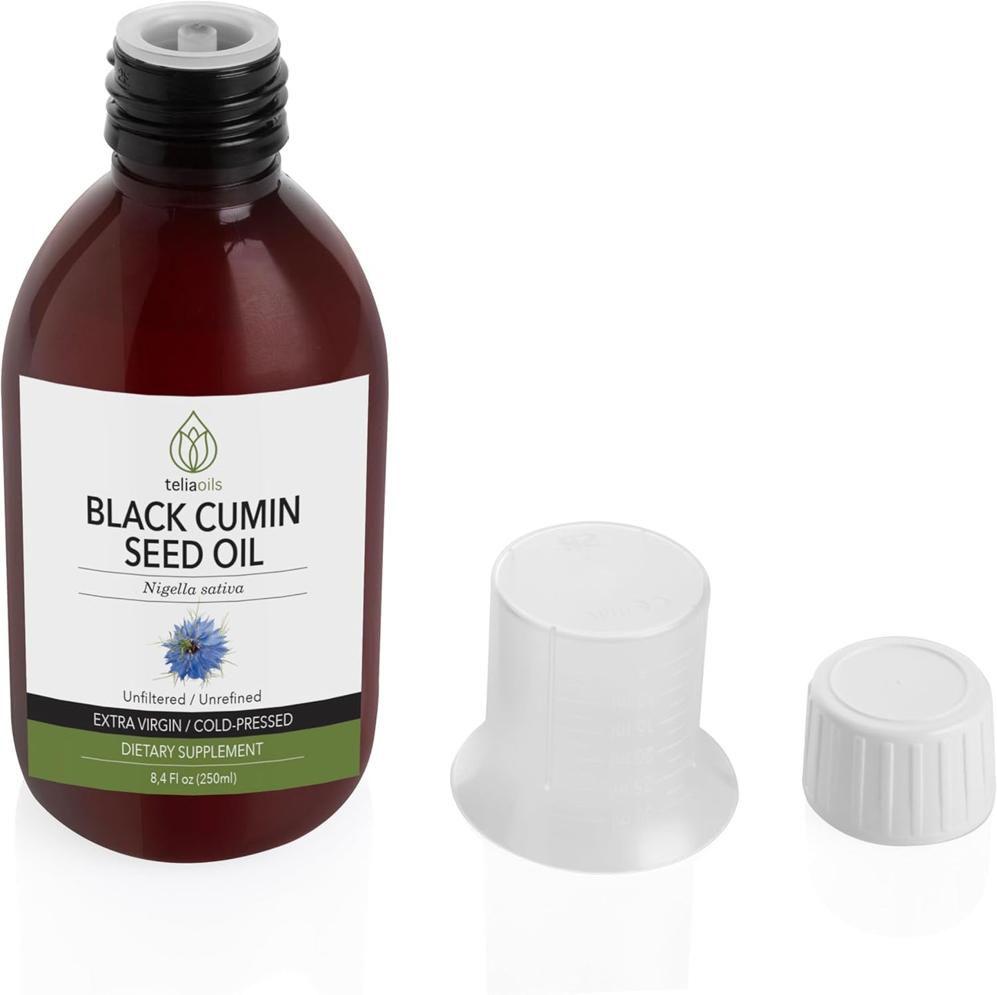 Teliaoils Premium Grade Black Seed Cumin Oil - 100% Pure, Cold Pressed, Rich in Omega Fatty Acids and Polyphenols - For Skin, Nails, Hair - Powerful Antioxidant - 250 ml