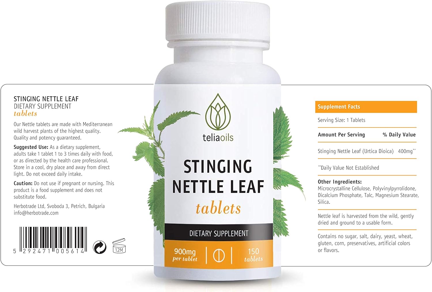 Teliaoils Stinging Nettle Leaf Capsules - 150 Count | 900mg Wild Harvest Nettle Extract | Natural Supplement for Respiratory Health & Histamine Levels