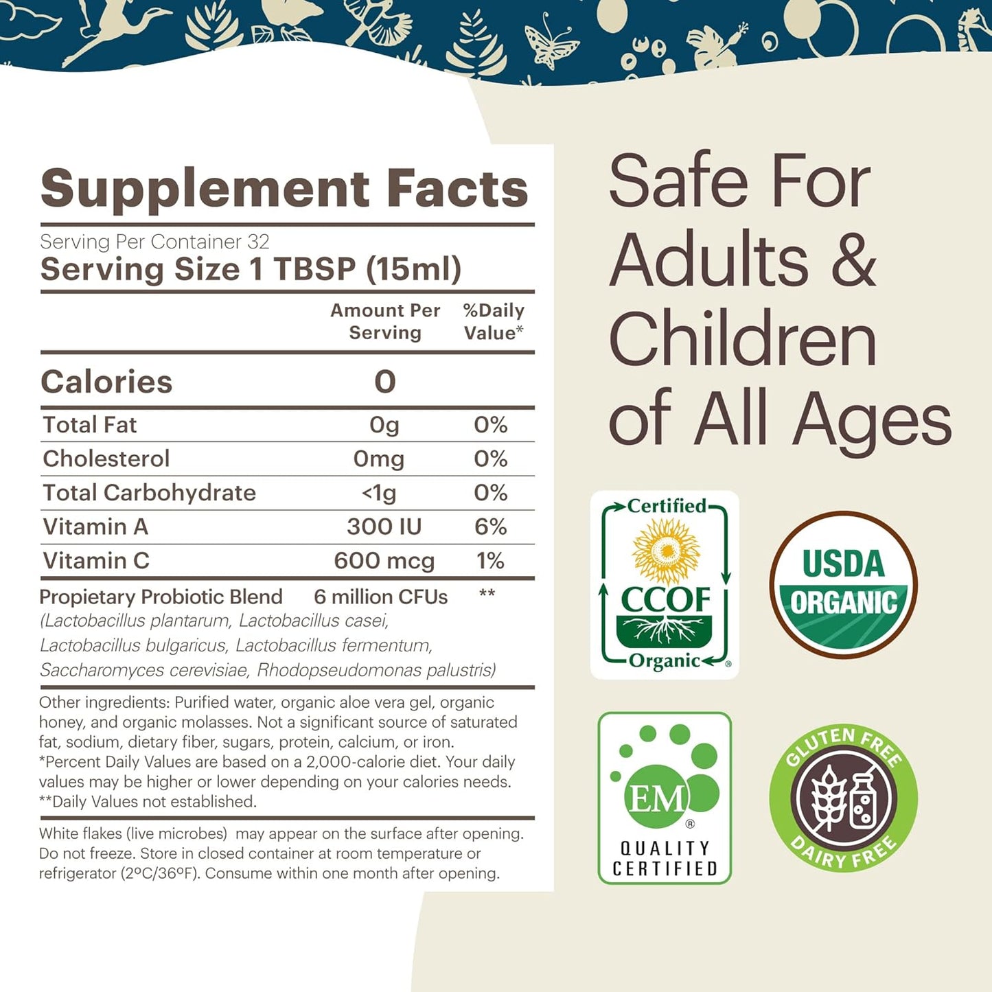 TeraGanix Organic Liquid Probiotic: 30 Day Supply for Gut Health, Immune Function, and Digestion - Dr. Formulated for Adults & Kids - 6 Mil CFU/ml - 16 fl oz