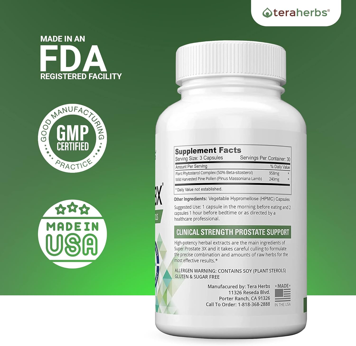 teraherbs Super Prostate 3X - Prostate Supplements for Men - Support for Enlarged Prostate, Bladder Control, and Frequent Urination - 90 Capsules