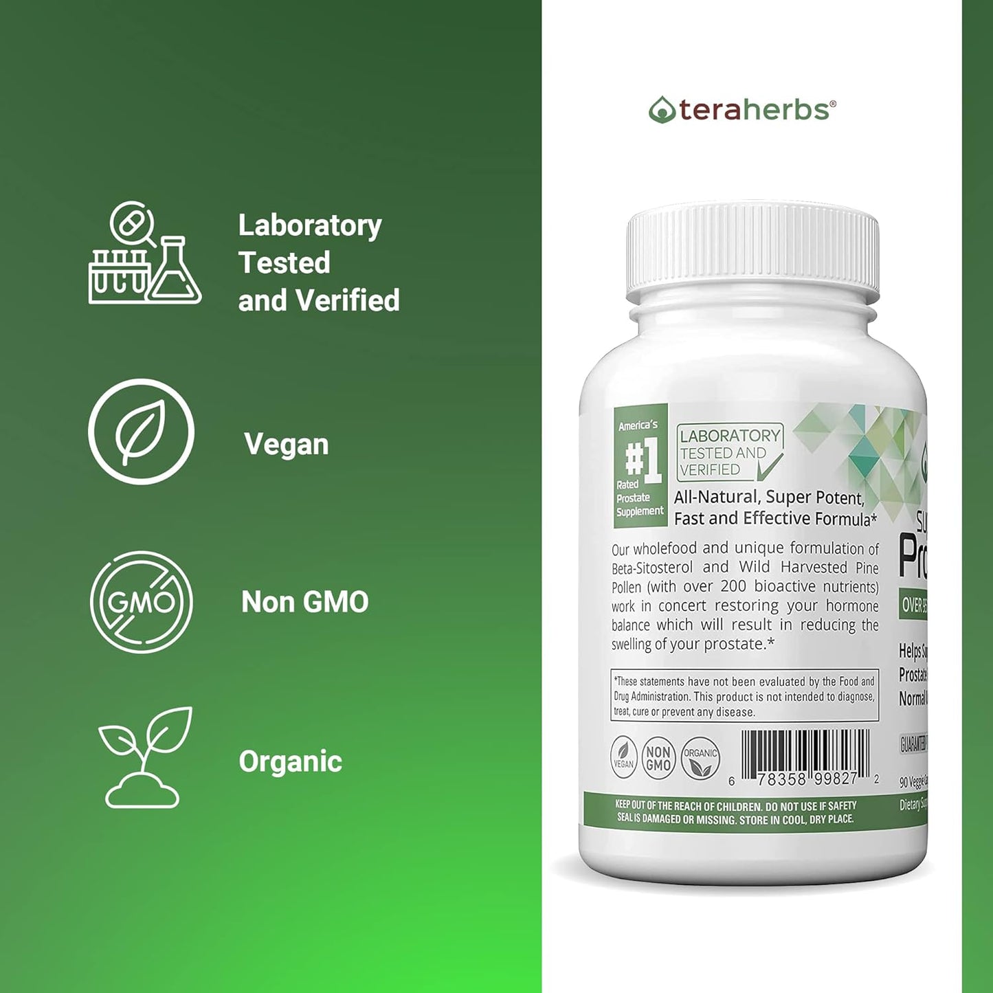 teraherbs Super Prostate 3X - Prostate Supplements for Men - Support for Enlarged Prostate, Bladder Control, and Frequent Urination - 90 Capsules
