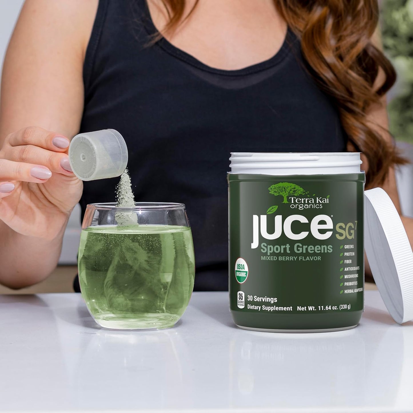 Terra Kai Organics Mixed Berry Green Juice Powder with Probiotics and Mushrooms - Organic Plant Based Protein Supplement for Sport and Wellness, 30 Servings