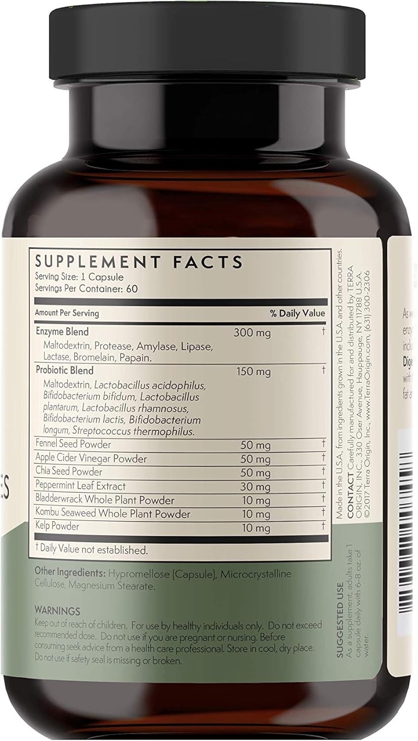 TERRA ORIGIN Digestive Enzymes and Probiotics for Healthy Digestion - Bromelain, Lactase, Amylase, Lipase - 60 Servings, Gluten-Free, USA Made