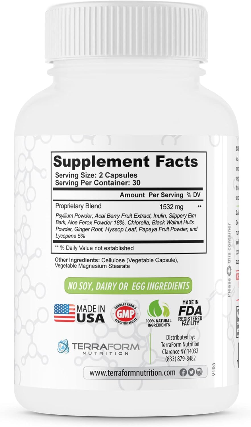 TerraForm Nutrition Natural Acai Berry Cleanse for Liver, Colon & Pancreas Detox - Antioxidant Support for Healthy Digestion - USA Made - 1 Month Supply