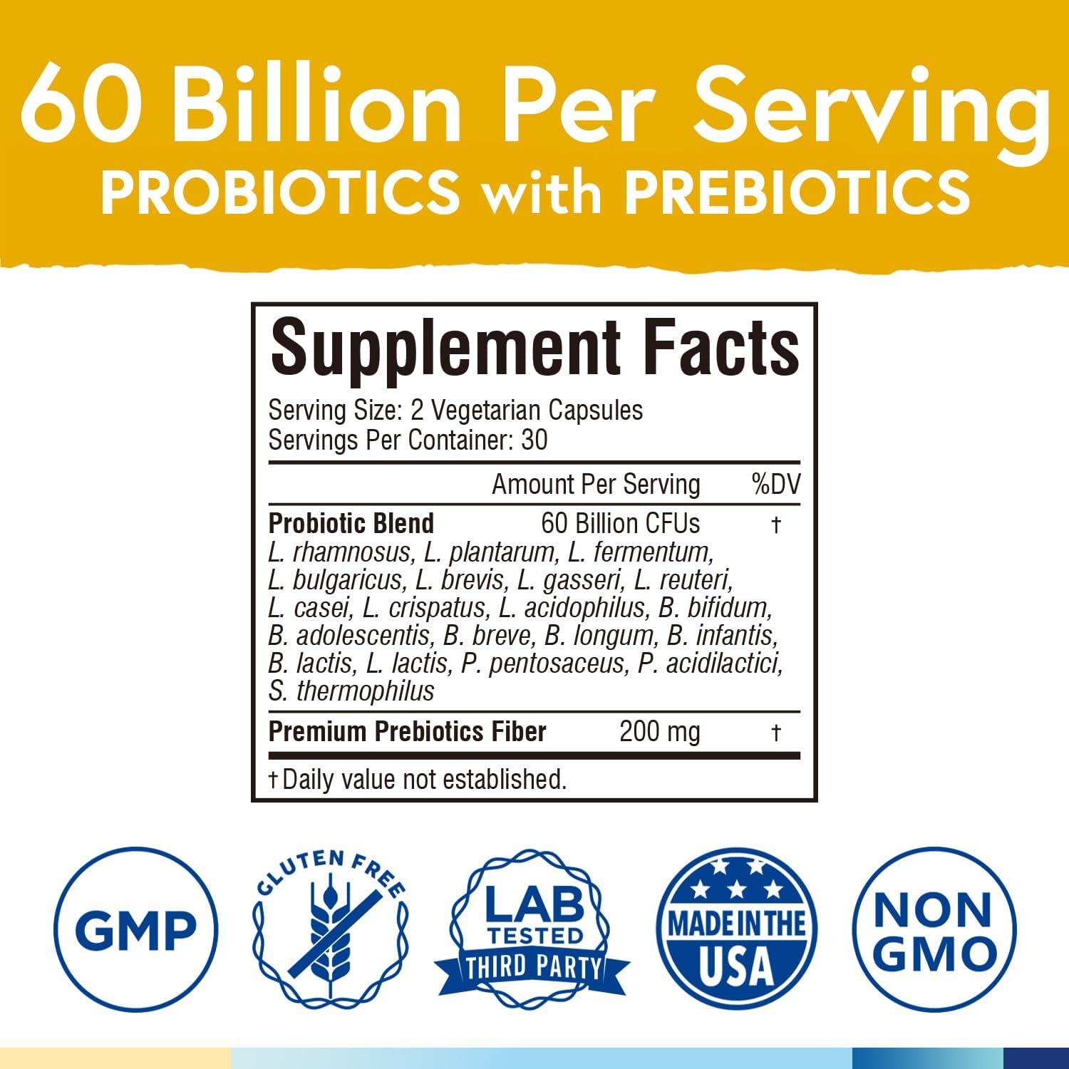 Terranics Probiotics: 60 Billion CFU, 20 Strains, Veg Capsules with Prebiotics, Digestive & Immune Health Support, Non-GMO, Dairy & Gluten-Free, Shelf Stable Supplement for Men & Women