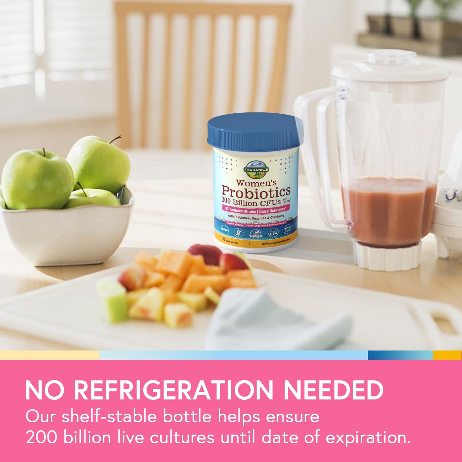 Terranics Women's Daily Probiotics - 200 Billion CFU, 32 Strains, Cranberry & Prebiotics - Balance Vaginal Flora & pH - Delayed Release, Shelf Stable - 60 Vegan Capsules