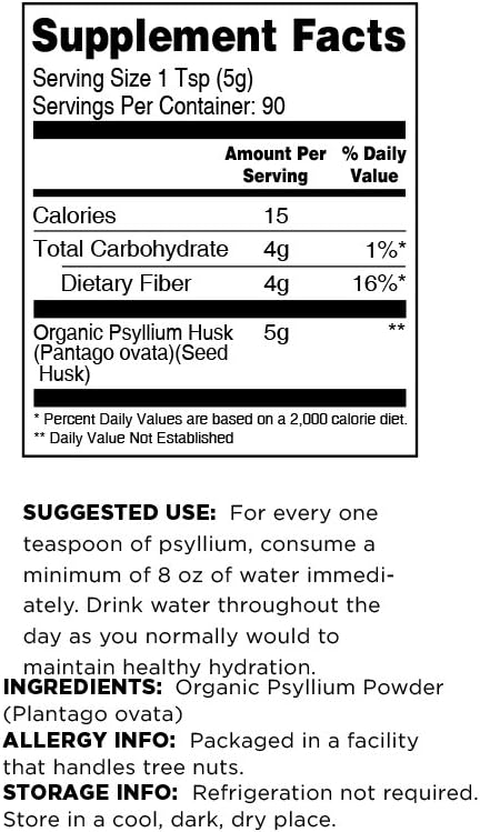 Terrasoul Superfoods Organic Psyllium Husk Powder - 1 Lb | Superfine Texture for Keto Baking | High Purity Fibre Supplement
