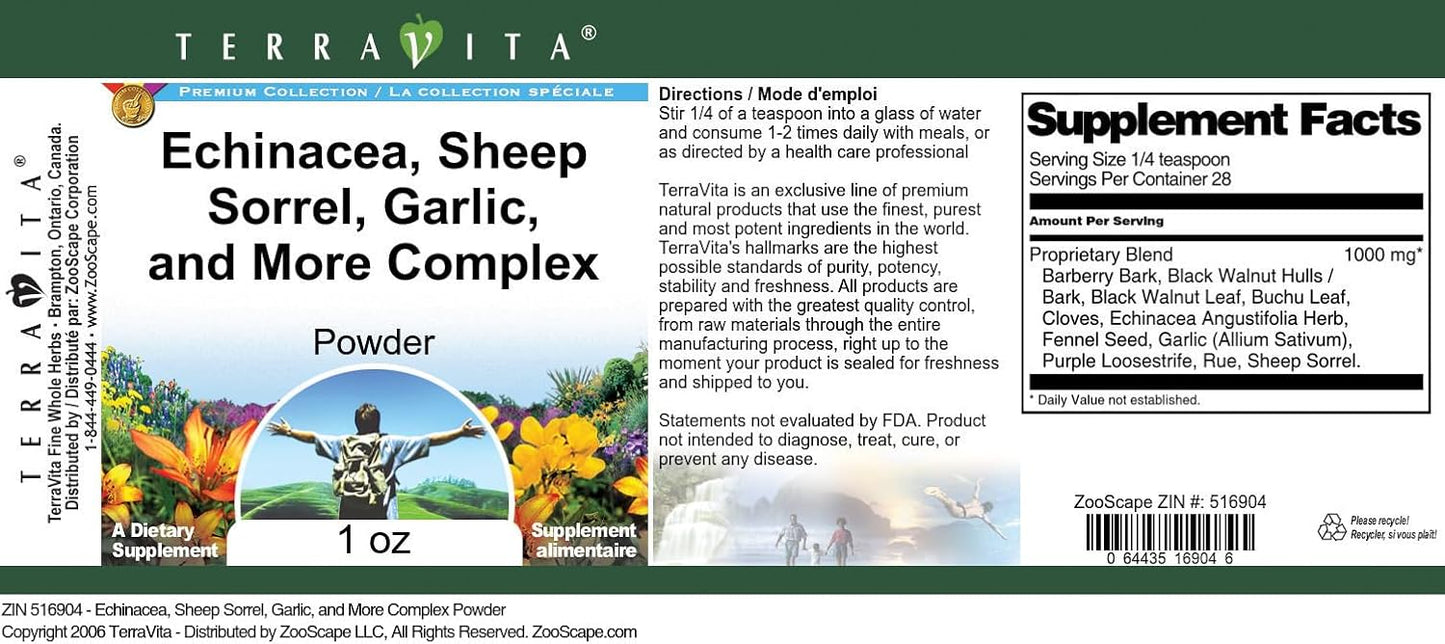 Terravita Candida Complex Powder with Echinacea, Sheep Sorrel, and Barberry - 2 Pack (1 oz each)
