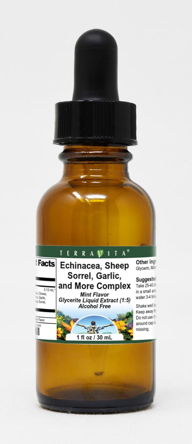 Terravita Complex Glycerite Liquid Extract - Echinacea, Sheep Sorrel, Garlic - Mint Flavored - 1 oz