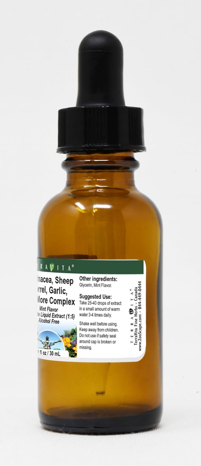 Terravita Complex Glycerite Liquid Extract - Echinacea, Sheep Sorrel, Garlic - Mint Flavored - 1 oz