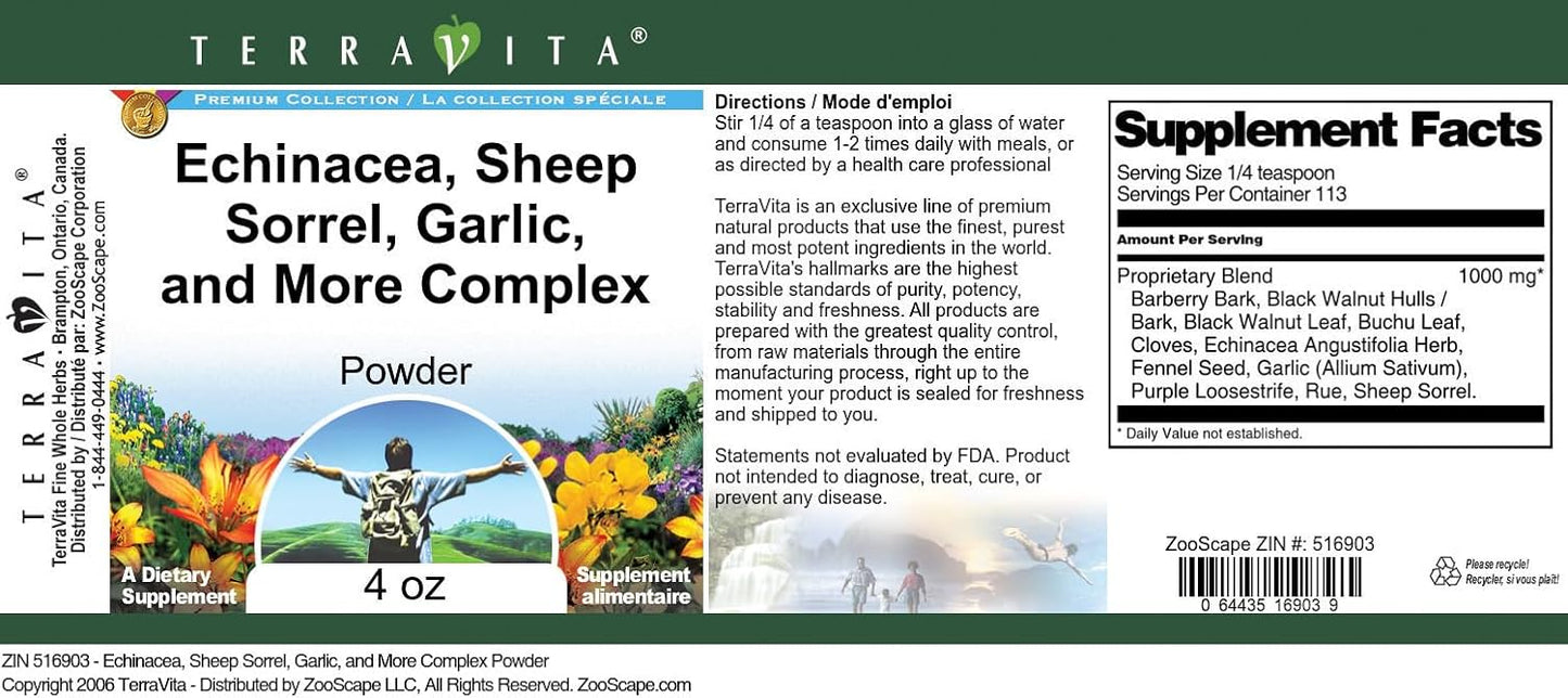 Terravita Complex Powder with Echinacea, Sheep Sorrel, and Garlic - 4 oz (Pack of 3)