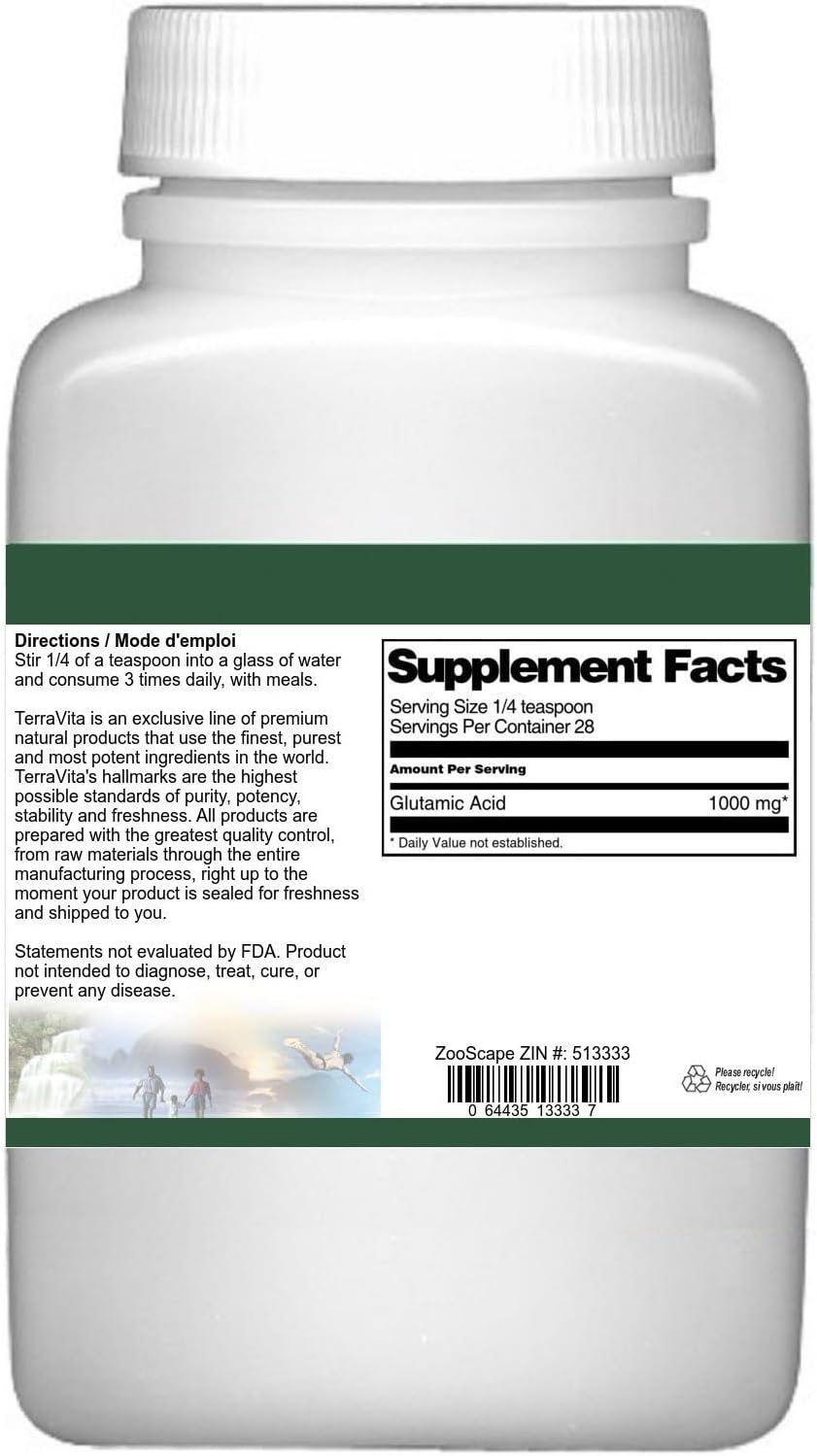 Terravita Glutamic (Glutamine) Acid Powder - 3 Pack, 1 oz per Pack