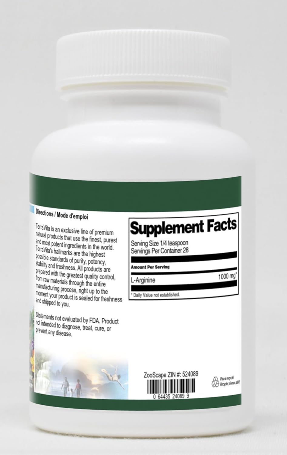 Terravita L-Arginine Powder - 1 oz, ZIN 524089 - Essential Amino Acid Supplement
