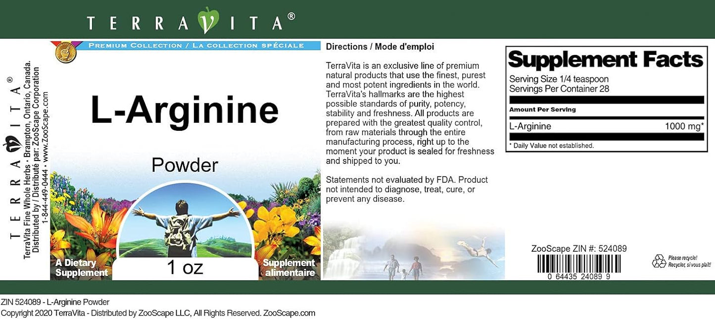 Terravita L-Arginine Powder - 1 oz, ZIN 524089 - Essential Amino Acid Supplement