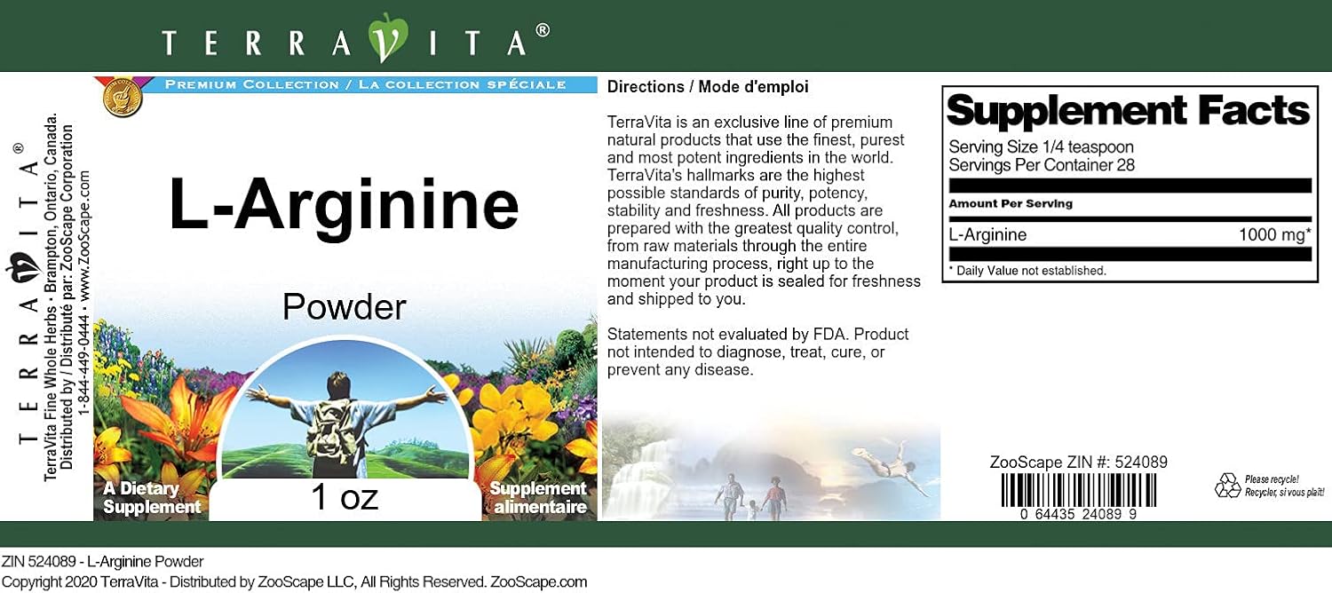 Terravita L-Arginine Powder - 1 oz, ZIN 524089 - Essential Amino Acid Supplement