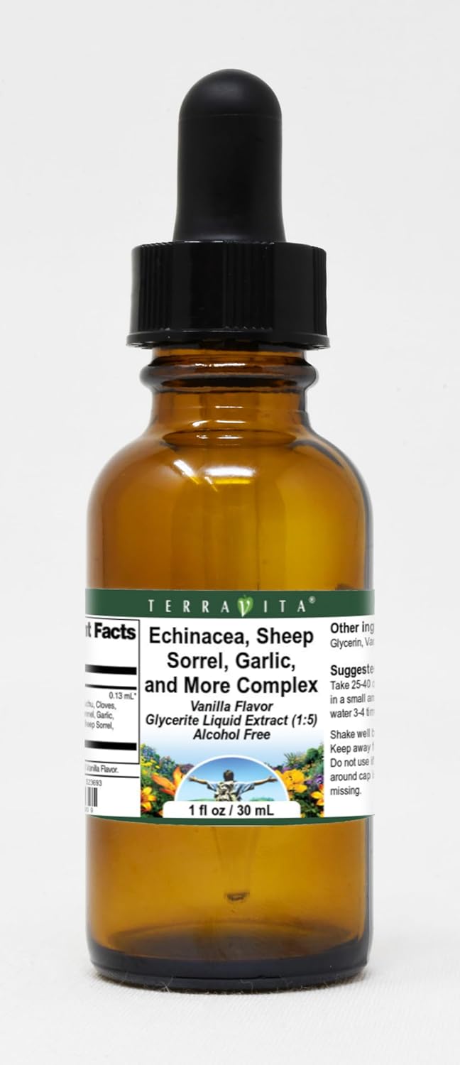 Terravita Vanilla Flavored Complex Glycerite Liquid Extract - Echinacea, Sheep Sorrel, Garlic - 1oz - Pack of 3