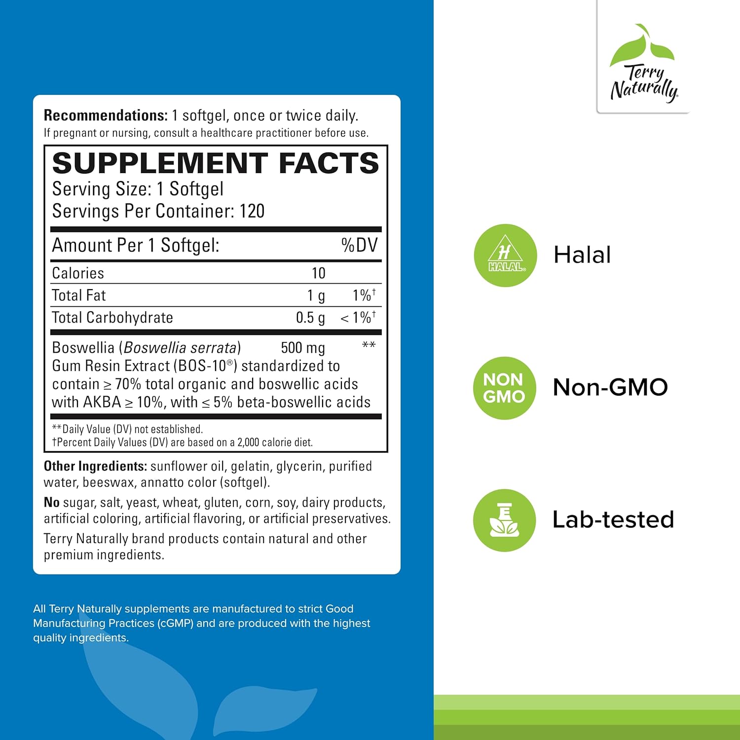 Terry Naturally BosMed 500 Extra Strength - 240 Softgels - Advanced Boswellia Supplement for Healthy Inflammation Response - Non-GMO, Halal, Gluten Free