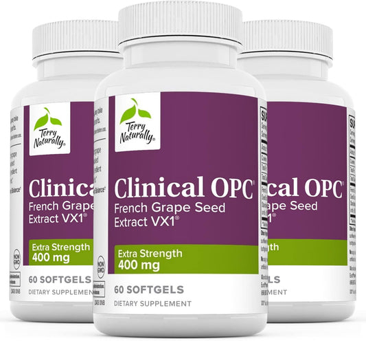 Terry Naturally Clinical OPC Extra Strength Softgels - 3 Pack, 180 Servings - 400mg French Grape Seed Extract - Non-GMO, Gluten Free