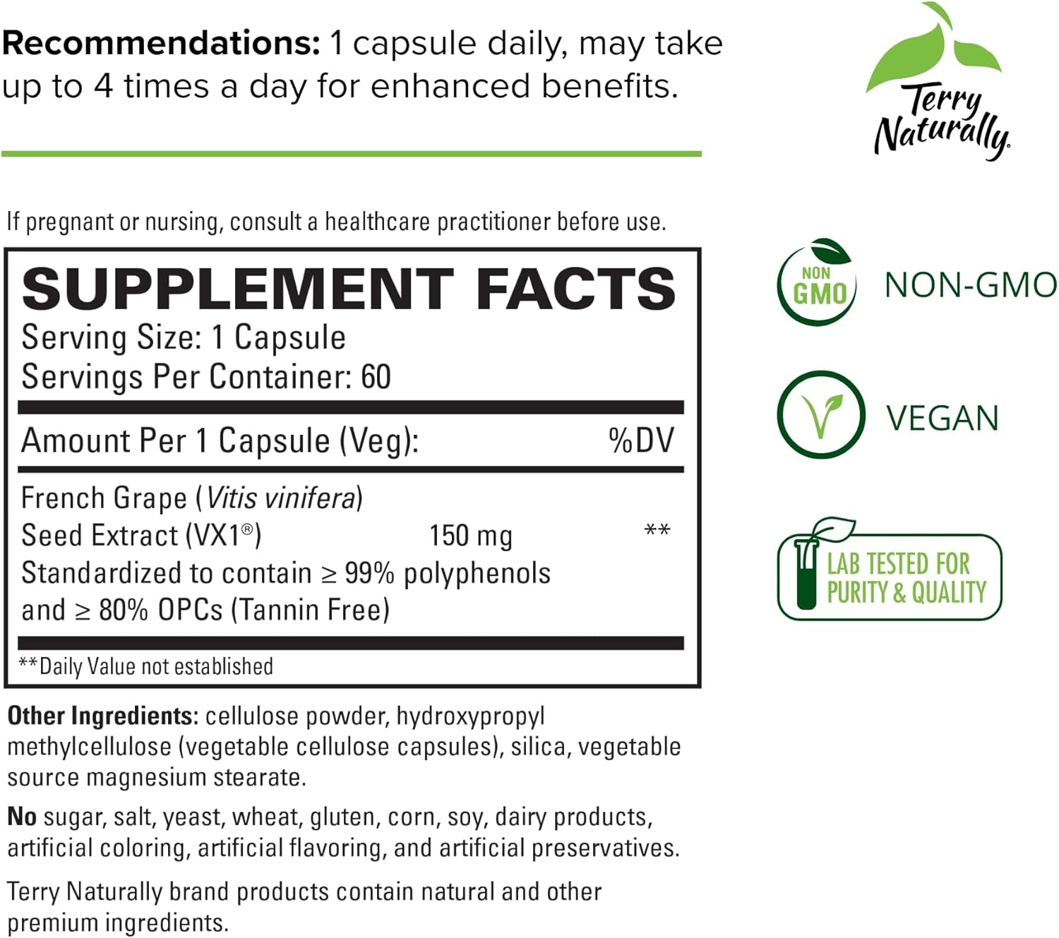 Terry Naturally Clinical OPC Softgels - Cardiovascular & Focus Support Supplement with Grape Seed Extract & Sunflower Lecithin - Immune Boost - 150mg, 120 Softgels
