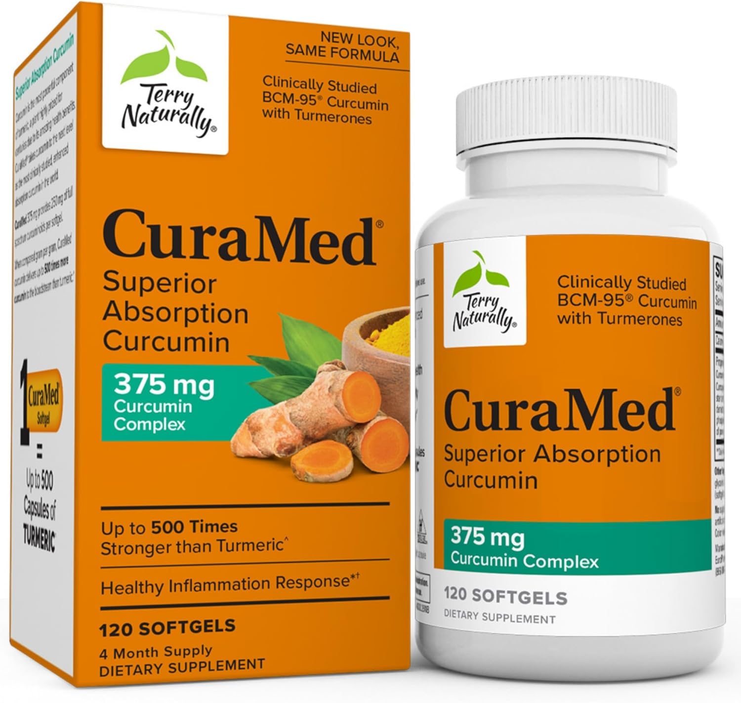 Terry Naturally CuraMed 375 mg Curcumin Softgels - BCM-95 for Superior Absorption - Non-GMO, Halal - 120 Servings
