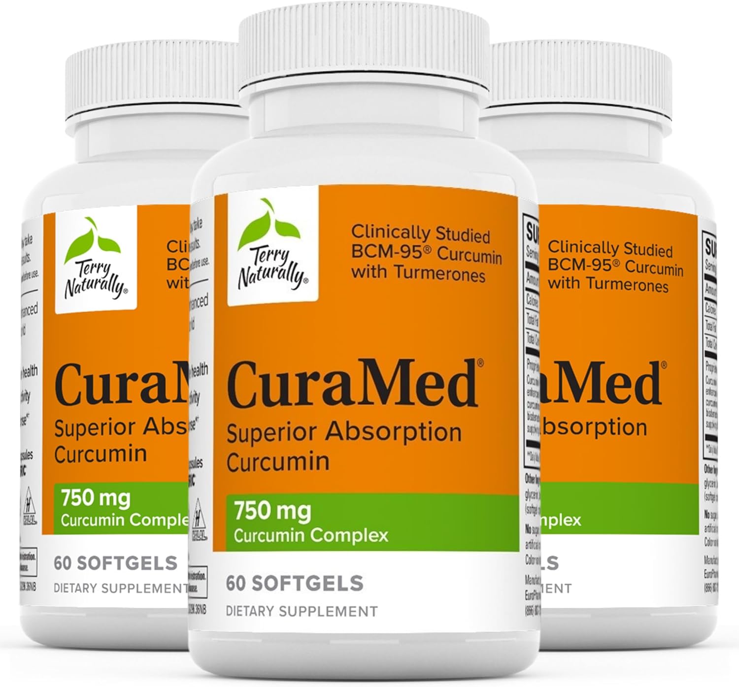 Terry Naturally CuraMed 750mg Softgels - High-Potency Curcumin Complex for Brain, Heart, Kidney, Liver & Immune Health - Pack of 180
