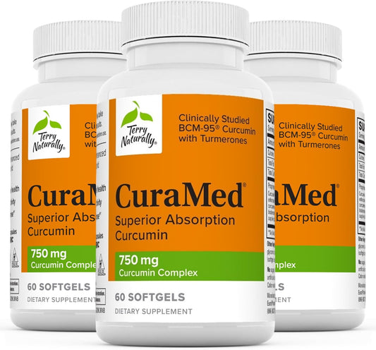 Terry Naturally CuraMed 750mg Softgels - High-Potency Curcumin Complex for Brain, Heart, Kidney, Liver & Immune Health - Pack of 180