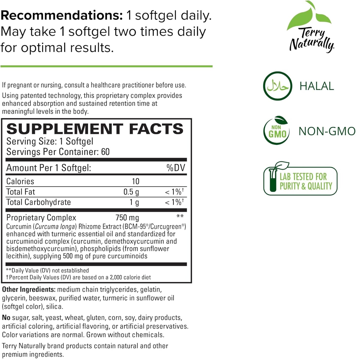 Terry Naturally CuraMed 750mg Softgels - High-Potency Curcumin Complex for Brain, Heart, Kidney, Liver & Immune Health - Pack of 180