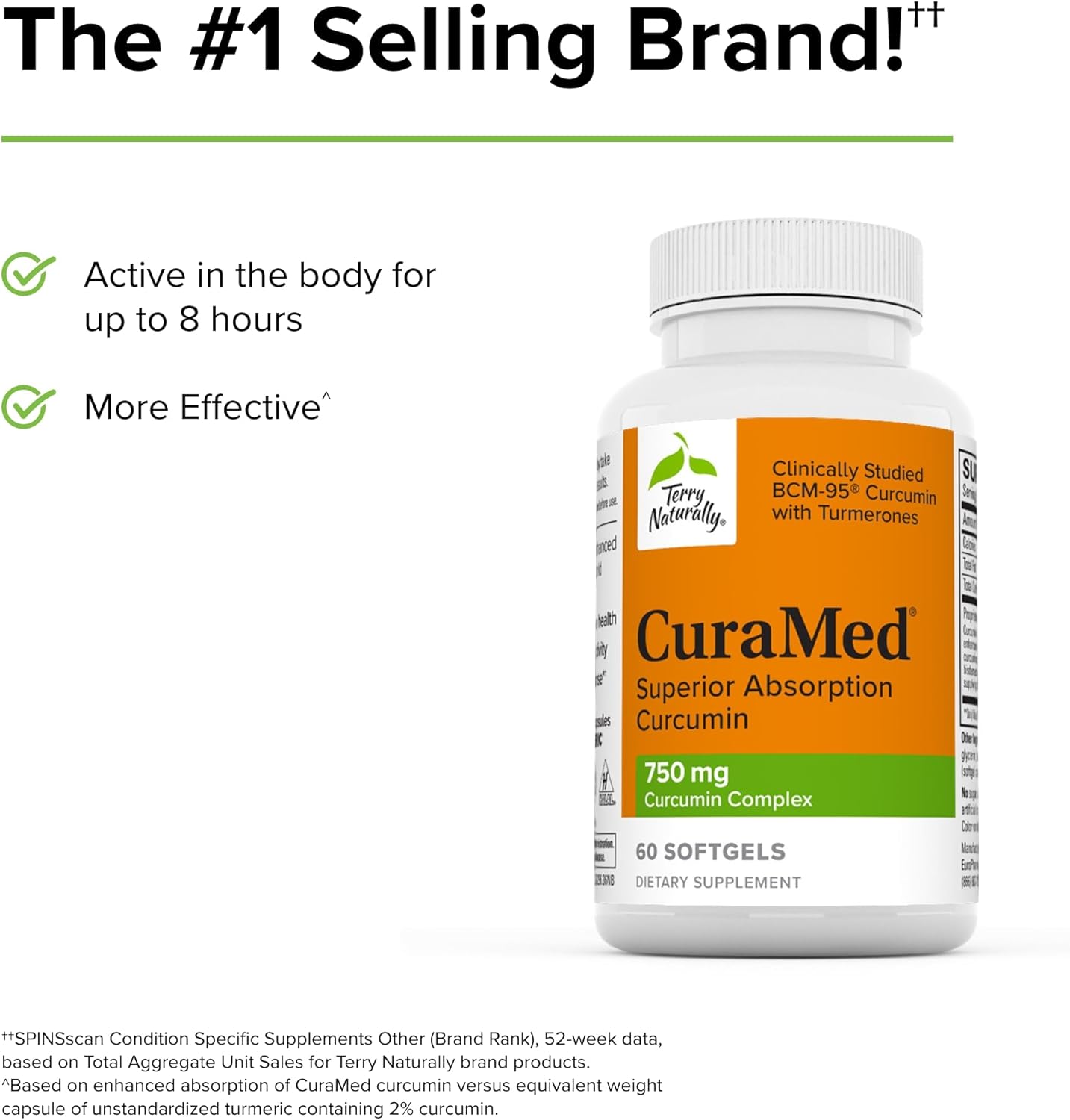 Terry Naturally CuraMed 750mg Softgels - High-Potency Curcumin Complex for Brain, Heart, Kidney, Liver & Immune Health - Pack of 180