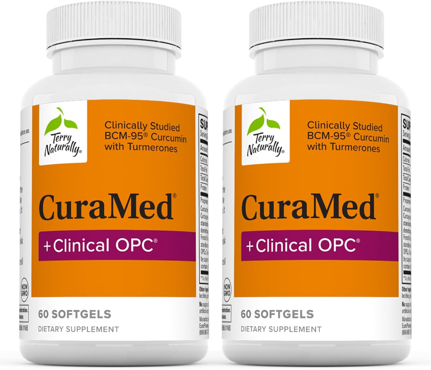 Terry Naturally CuraMed + Clinical OPC supplement for Brain, Prostate, and Liver Health - Curcumin with French Grape Seed Extract - 60 Softgels (2 Pack)