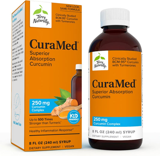 Terry Naturally CuraMed Syrup - 8 fl oz - 250 mg Curcumin Complex - Non-GMO, Vegan, Gluten Free - 48 Servings, High Absorption