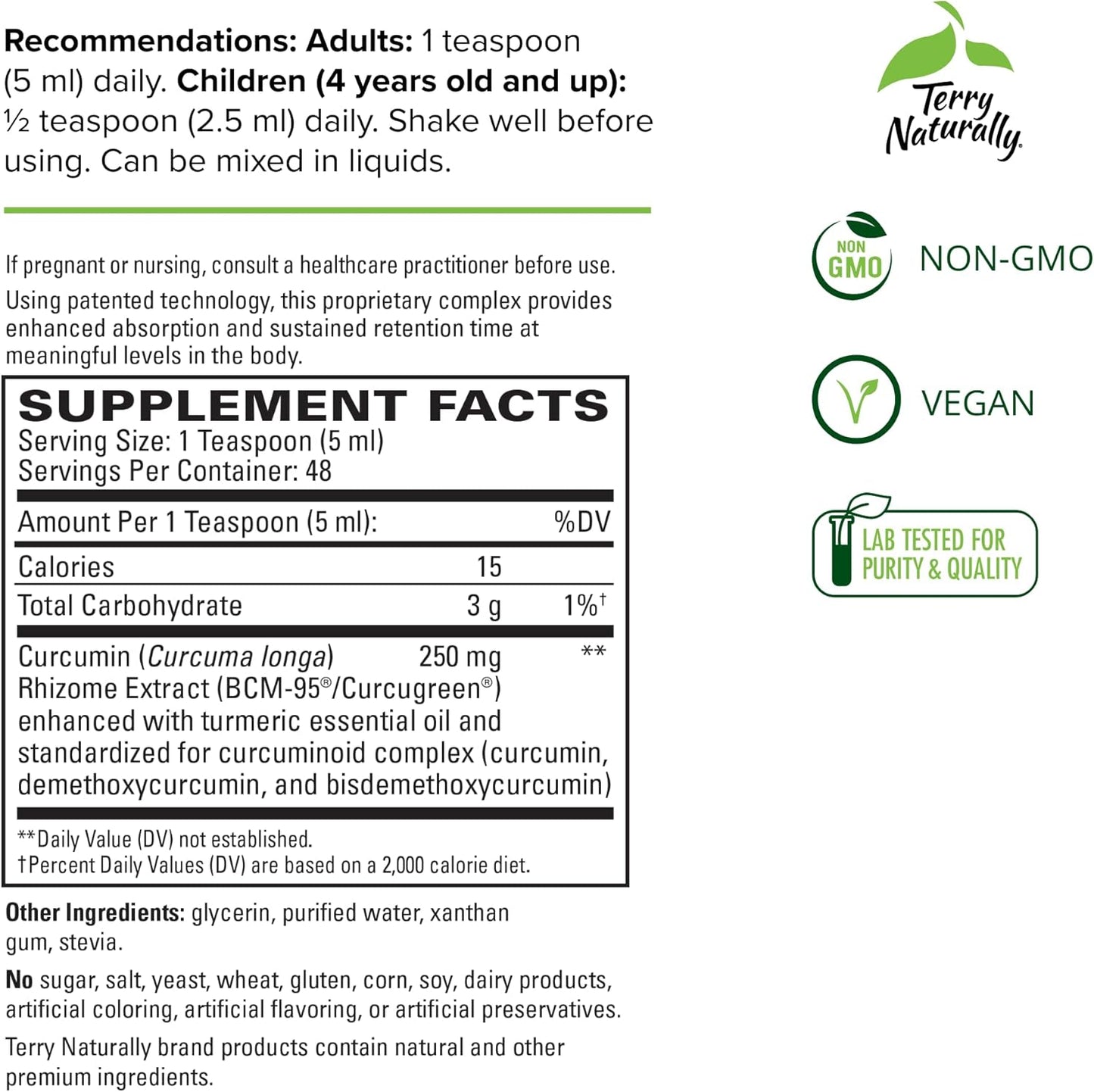 Terry Naturally CuraMed Syrup - 8 fl oz - 250 mg Curcumin Complex - Non-GMO, Vegan, Gluten Free - 48 Servings, High Absorption