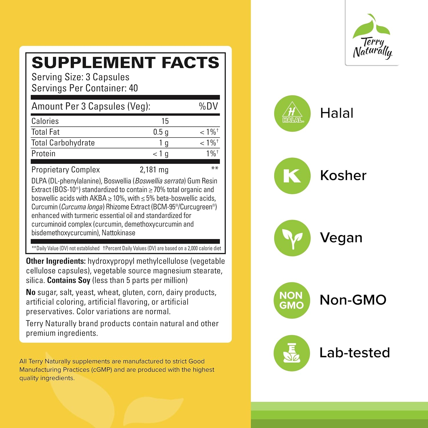 Terry Naturally Curamin Capsules, 360 Count - Natural Pain Relief Supplement with Curcumin, Boswellia, DLPA & Nattokinase - Non-GMO, Vegan, Gluten Free - 120 Servings per Bottle