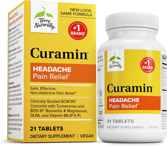Terry Naturally Curamin Headache Tablets - Travel Size with Curcumin & Boswellia - Non-GMO, Vegan, Gluten Free - 7 Servings