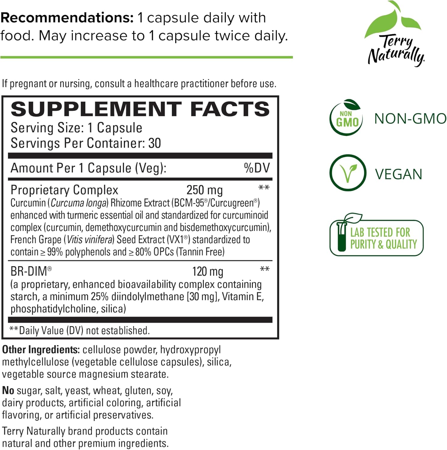 Terry Naturally DIM Complex Capsules - Pack of 2 - Hormone Balance Support with BCM-95 Curcumin - Non-GMO, Vegan, Gluten Free - 60 Servings