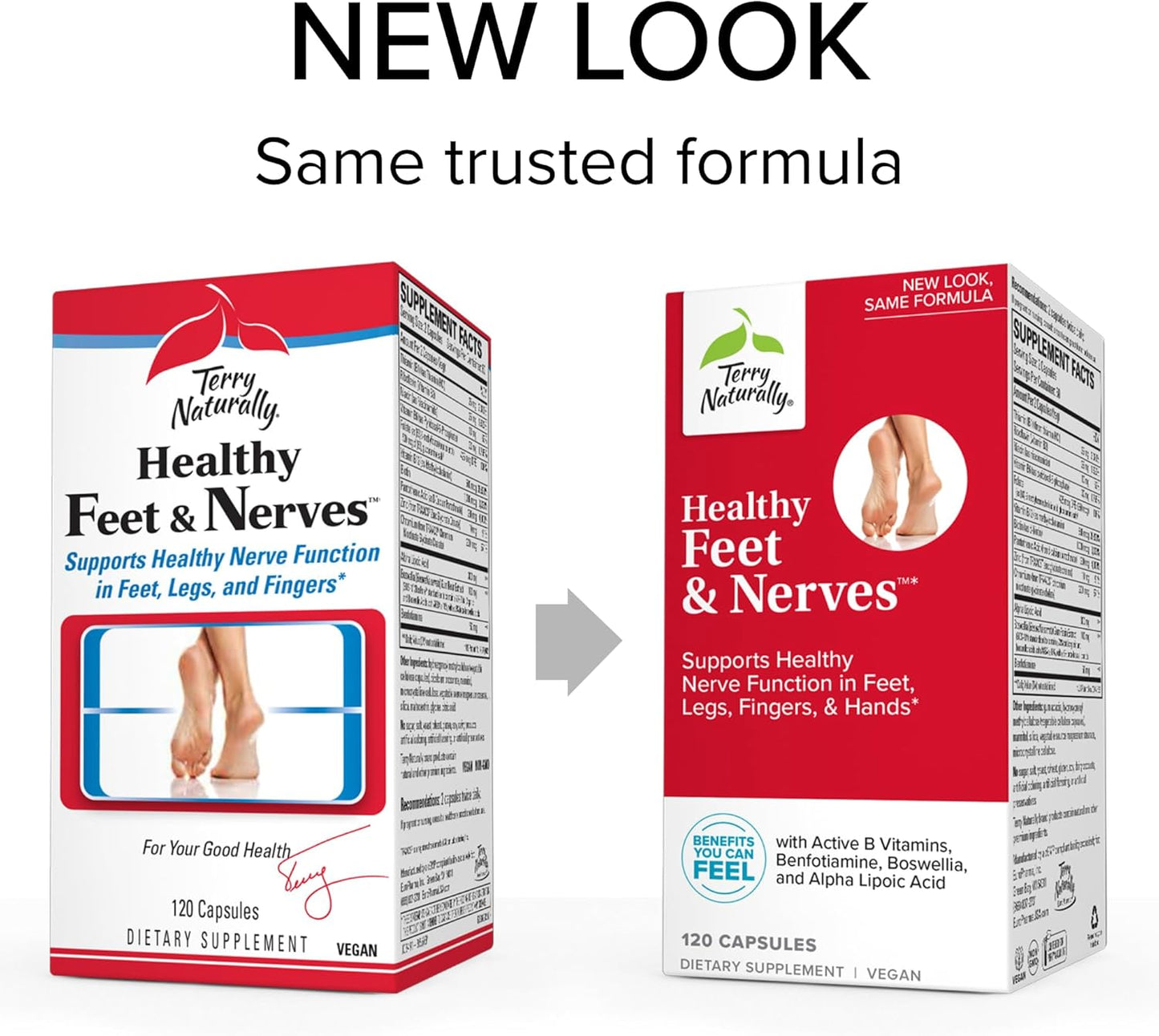 Terry Naturally Healthy Feet & Nerves Capsules - 240 Count, Supports Nerve Function in Feet, Legs, Fingers & Hands - Non-GMO, Vegan, Gluten Free