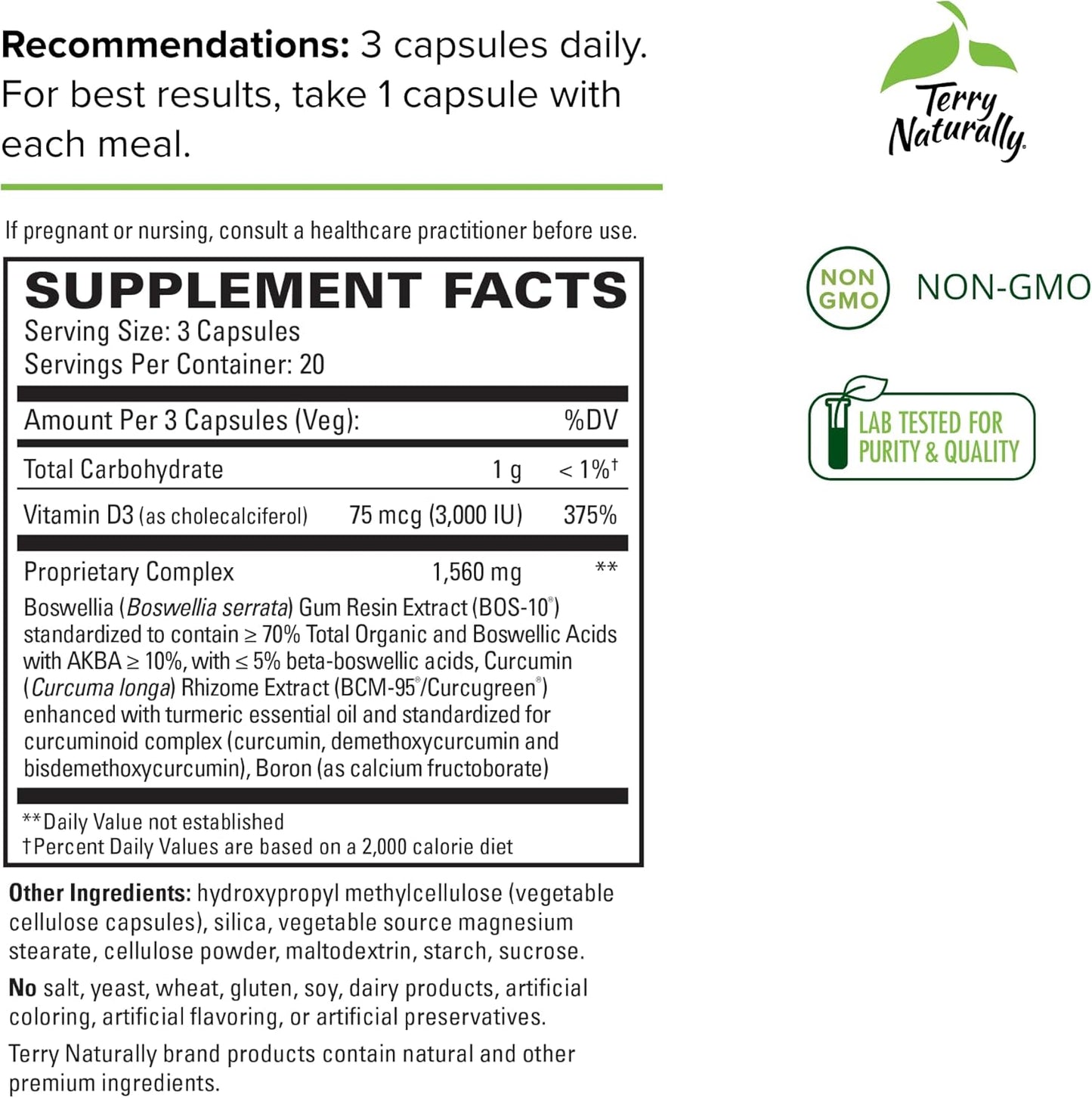 Terry Naturally Healthy Knees & Joints Supplement for Bone and Joint Health - Supports Flexibility and Mobility - 60 Capsules