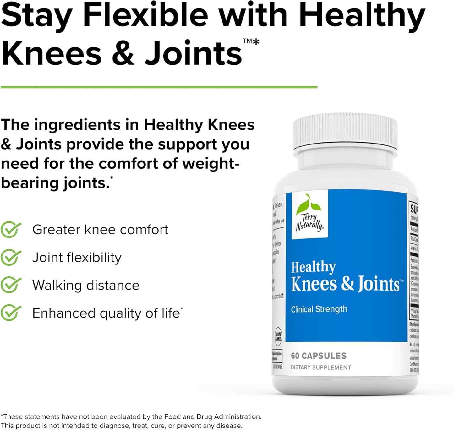 Terry Naturally Healthy Knees & Joints Supplement for Bone and Joint Health - Supports Flexibility and Mobility - 60 Capsules