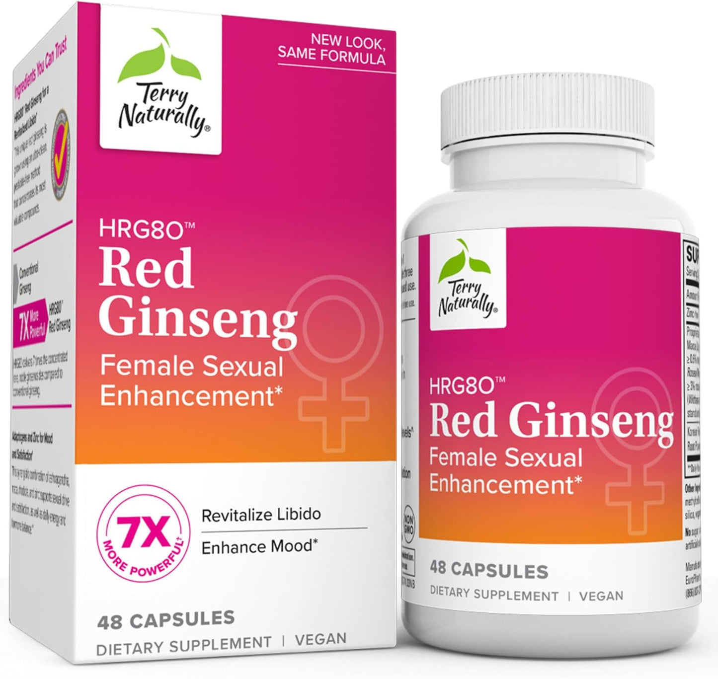 Terry Naturally HRG80 Red Ginseng Female Sexual Enhancement - Dietary Supplement for Energy & Vitality - Supports Circulation and Endurance - With Ashwagandha, Red Ginseng, and Zinc - 48 Caps