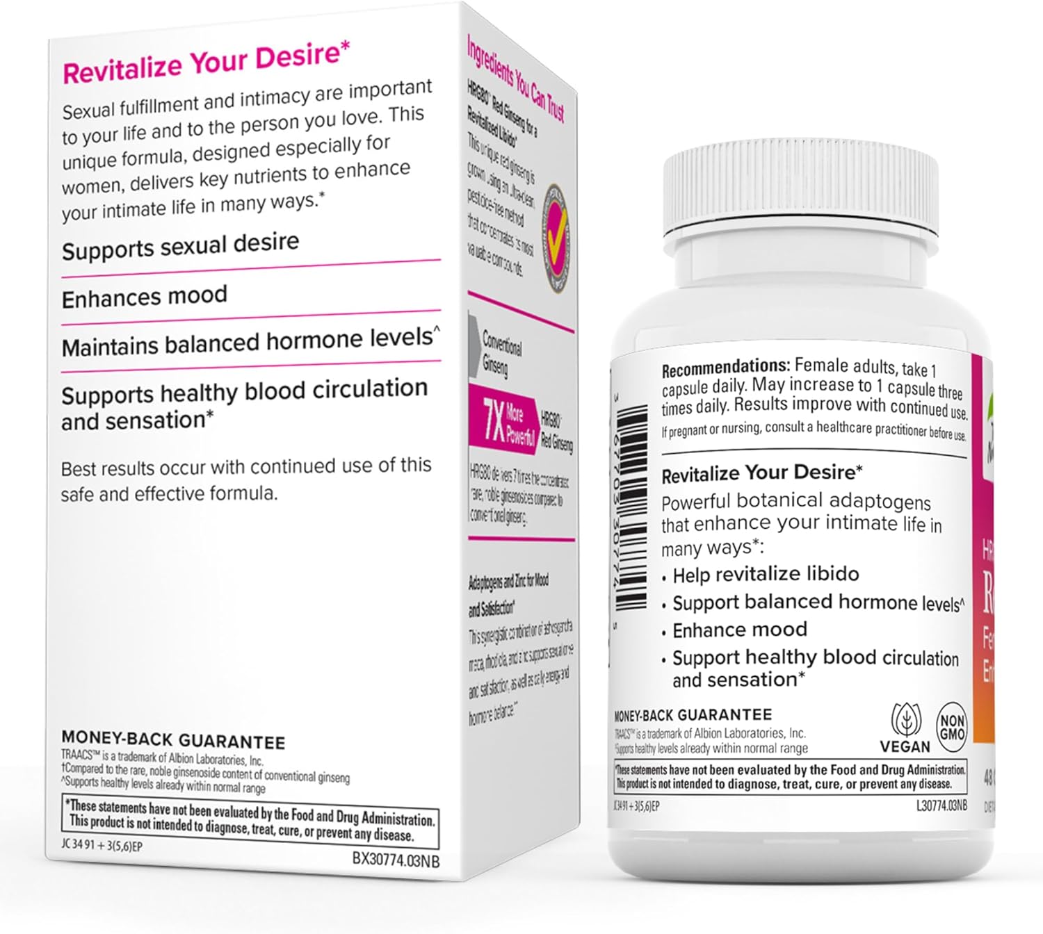 Terry Naturally HRG80 Red Ginseng Female Sexual Enhancement - Dietary Supplement for Energy & Vitality - Supports Circulation and Endurance - With Ashwagandha, Red Ginseng, and Zinc - 48 Caps