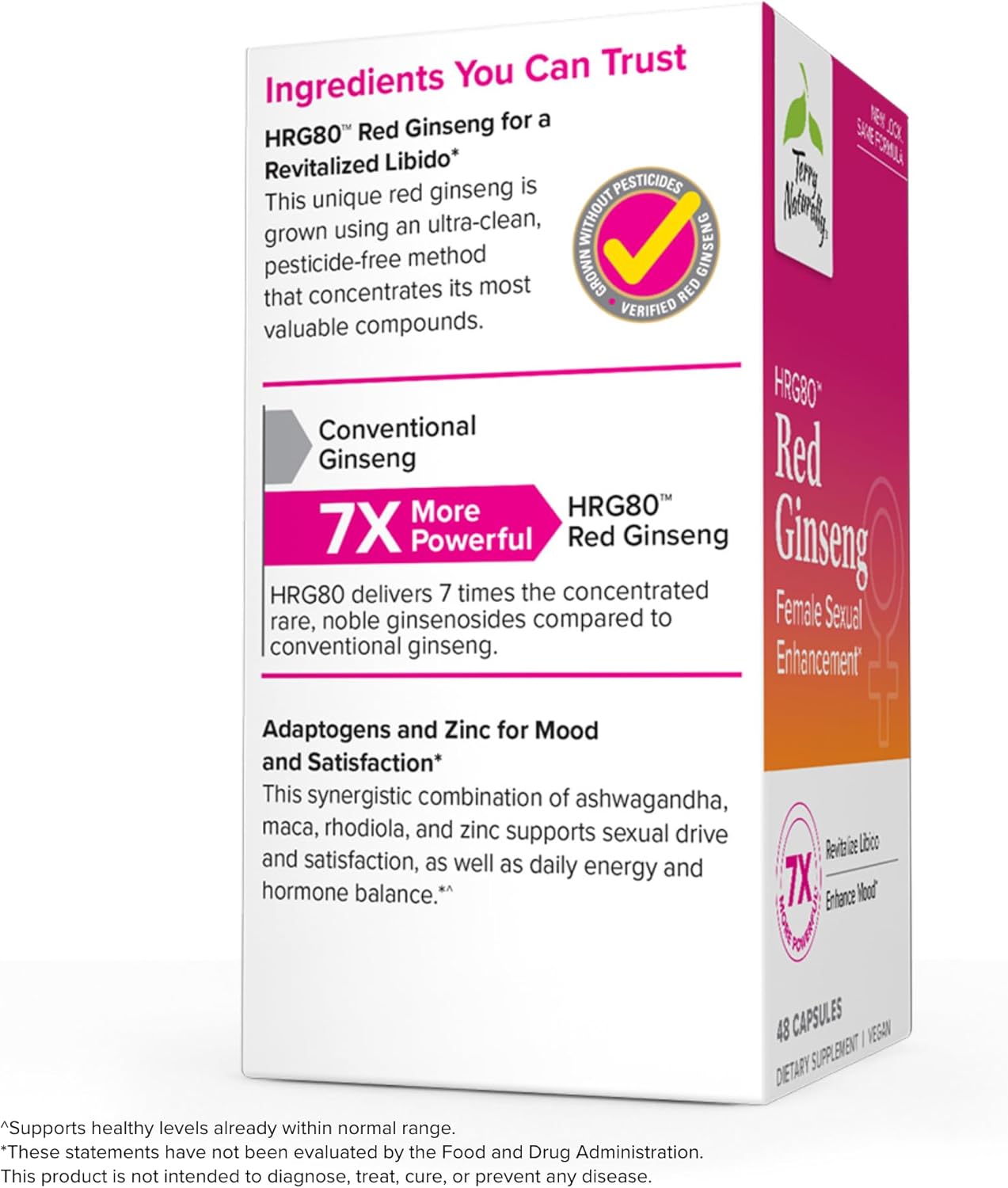 Terry Naturally HRG80 Red Ginseng Female Sexual Enhancement - Dietary Supplement for Energy & Vitality - Supports Circulation and Endurance - With Ashwagandha, Red Ginseng, and Zinc - 48 Caps