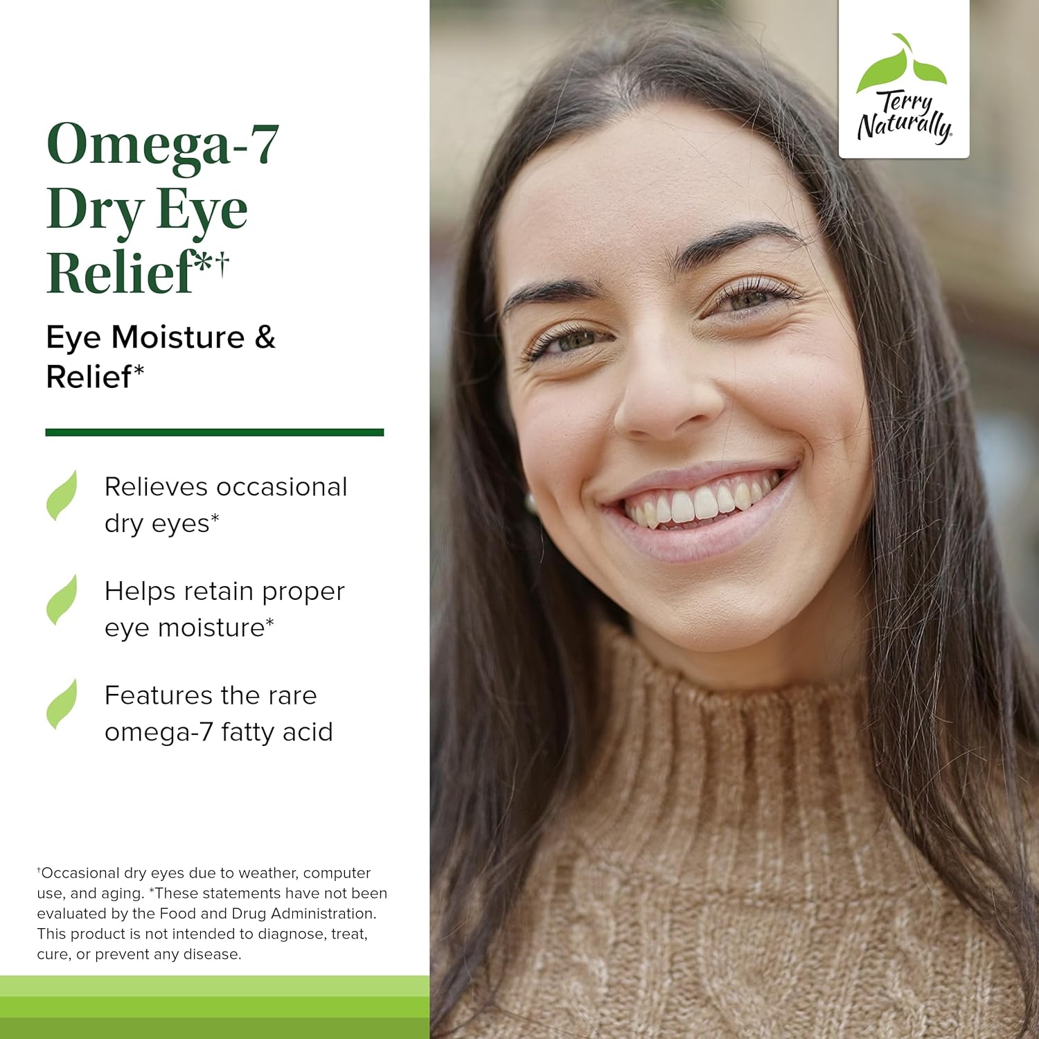 Terry Naturally Omega-7 Dry Eye Relief Softgels - Eye Health Supplement with Buckthorn Seed Oil - Pack of 120 Softgels for Dry Eye Relief