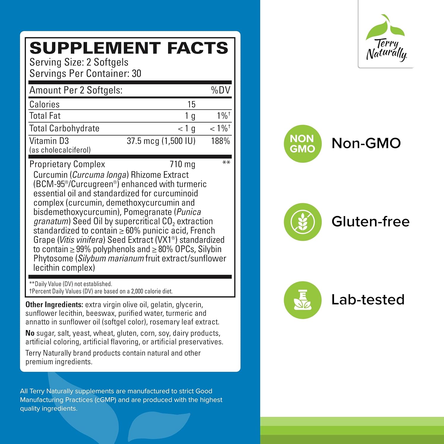 Terry Naturally Prostate Health Supplement - Supports Healthy PSA Levels - Herbal Blend with Curcumin, Turmeric Oil & Grape Seed Extract - 120 Softgels