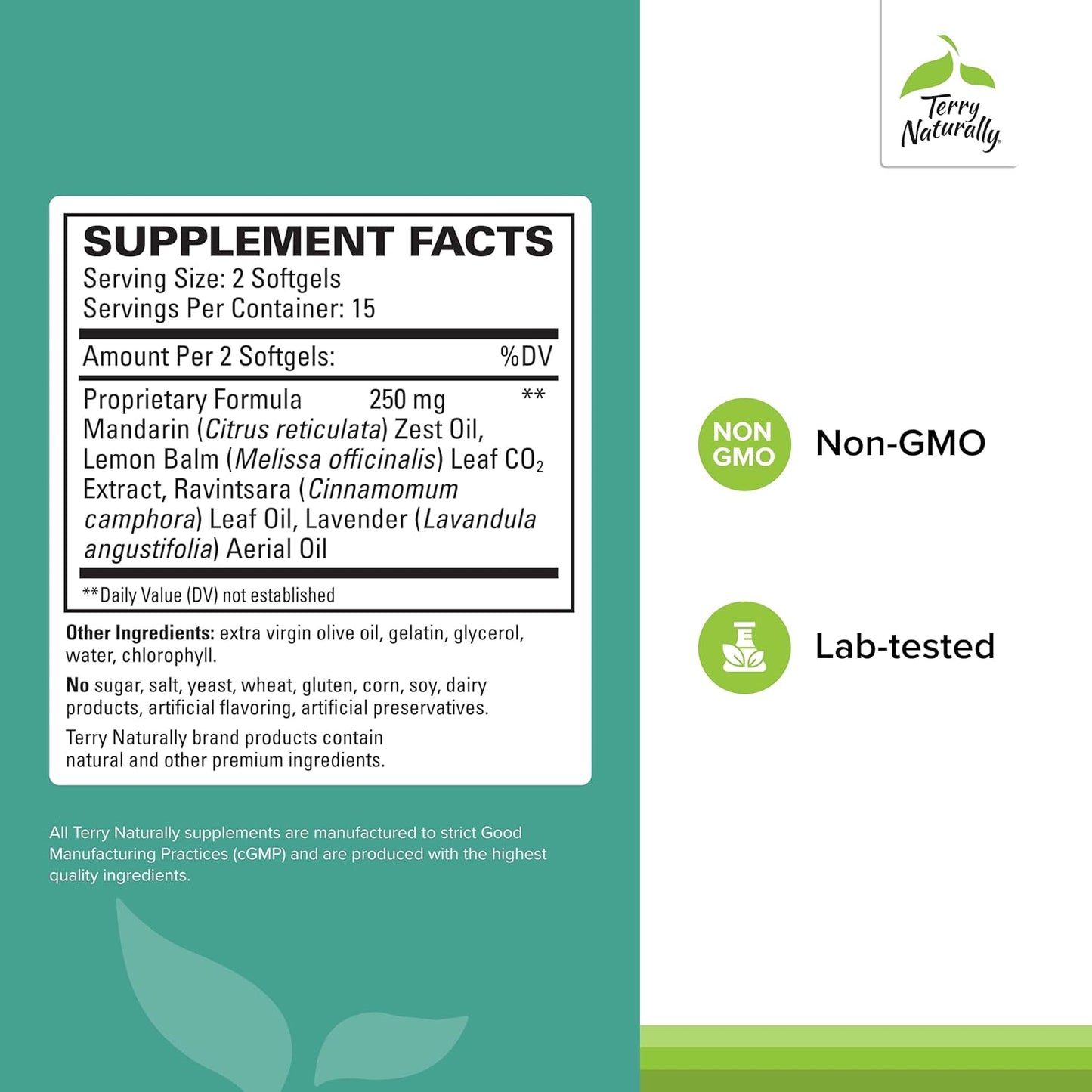 Terry Naturally Terrific Zzzz Sleep Supplement Softgels - Natural Non-GMO Relaxation Aid with Mandarin, Lemon Balm, Lavender - Pack of 60