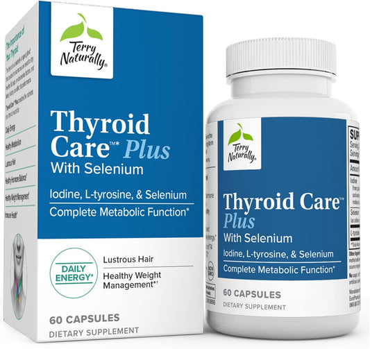 Terry Naturally Thyroid Care Plus: Energy & Hair Support Supplement - L-Tyrosine & Selenium - 60 Capsules (2 Pack)