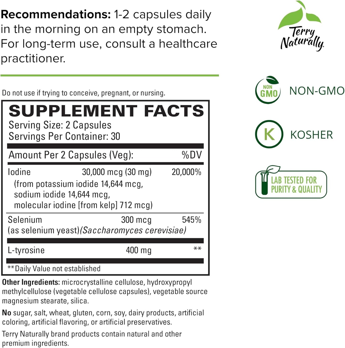 Terry Naturally Thyroid Care Plus: Energy & Hair Support Supplement - L-Tyrosine & Selenium - 60 Capsules (2 Pack)