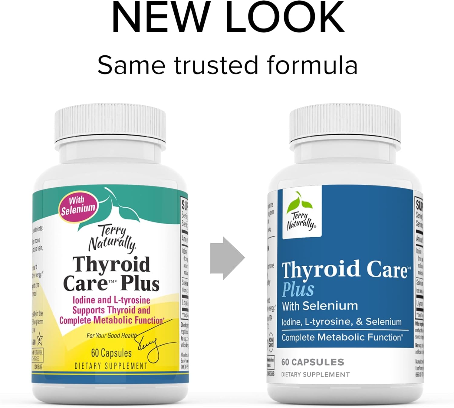 Terry Naturally Thyroid Care Plus: Energy & Hair Support Supplement - L-Tyrosine & Selenium - 60 Capsules (2 Pack)